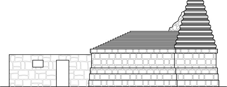 An elevation of the temple lateral view.
