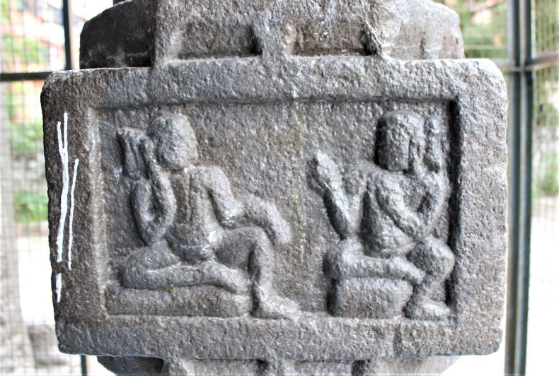 Pillar No. 4: A scene of two yogīs having a discussion. (On the southern (left) side, probably Matsyendranātha.)