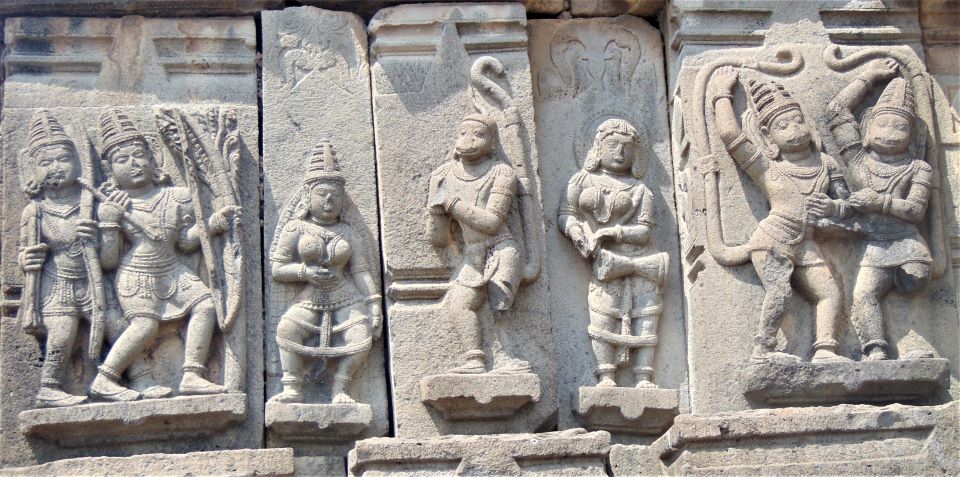 Sculptures of Vālī-Sugrīva combat, Mardalā, Hanumāna, Sītā and Rāma-Lakṣmaṇa. (from right to left).