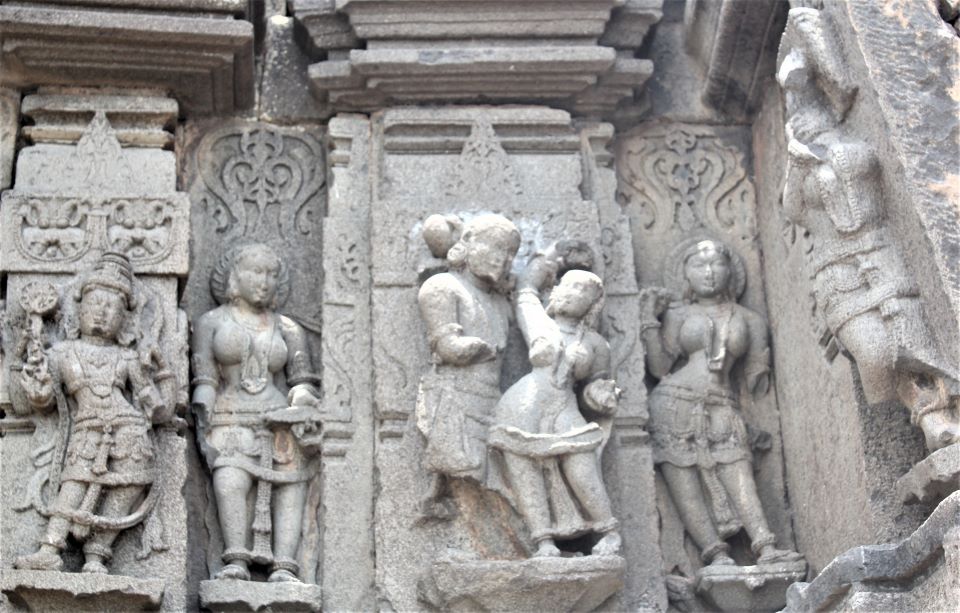 Sculptures respectively of two Surasundarīs, a yogī (probably) with a yoginī, a Surasundarī with a book, Janārdana (?) and Karpuramañjirī.