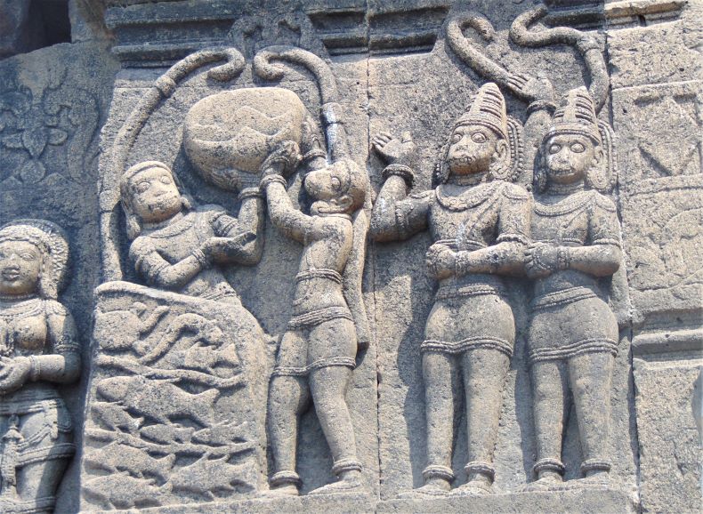 A sculpture panel depicting a scene of Setūsamudram.